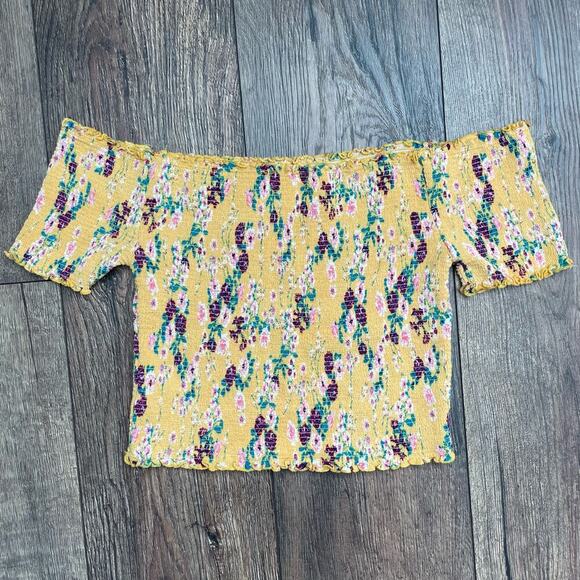 The Cove Floral Smocked Top‎ Off Shoulder Short Sleeve Yellow Large - Picture 2 of 7